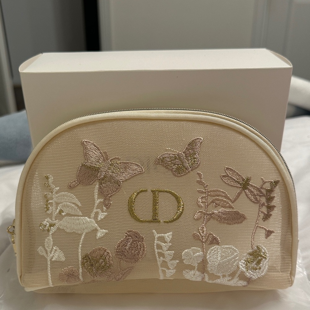 NEW! Dior Cream and Gold Floral Pouch